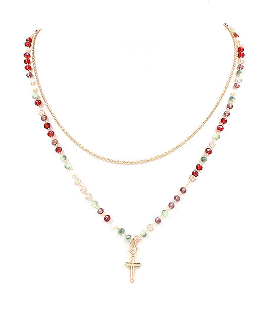 Layered Beads w/ Cross Necklace