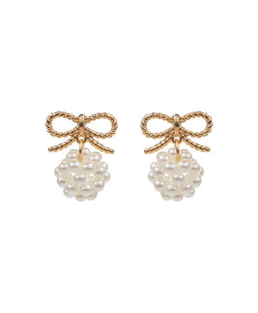 Bow Metal Textured w/ Cluster Pearl Post Earring