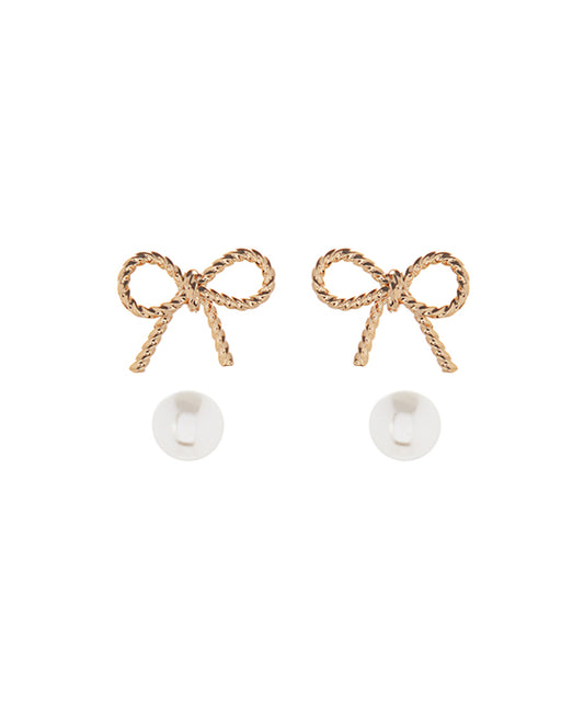 Ribbon & Pearl Set Post Earring