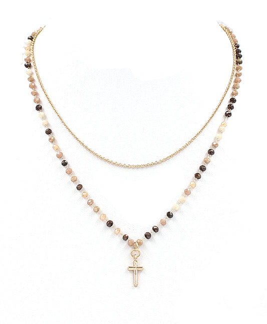 Layered Beads w/ Cross Necklace