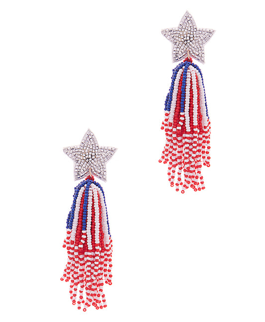 American Flag Colored Seed Beads Earring